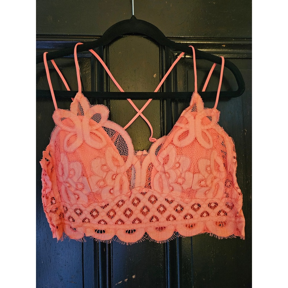 Zenana Coral Pink Floral Lace Bralette Smocked Back Strappy Crop Top LT-6333X